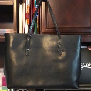 Black leather laptop tote